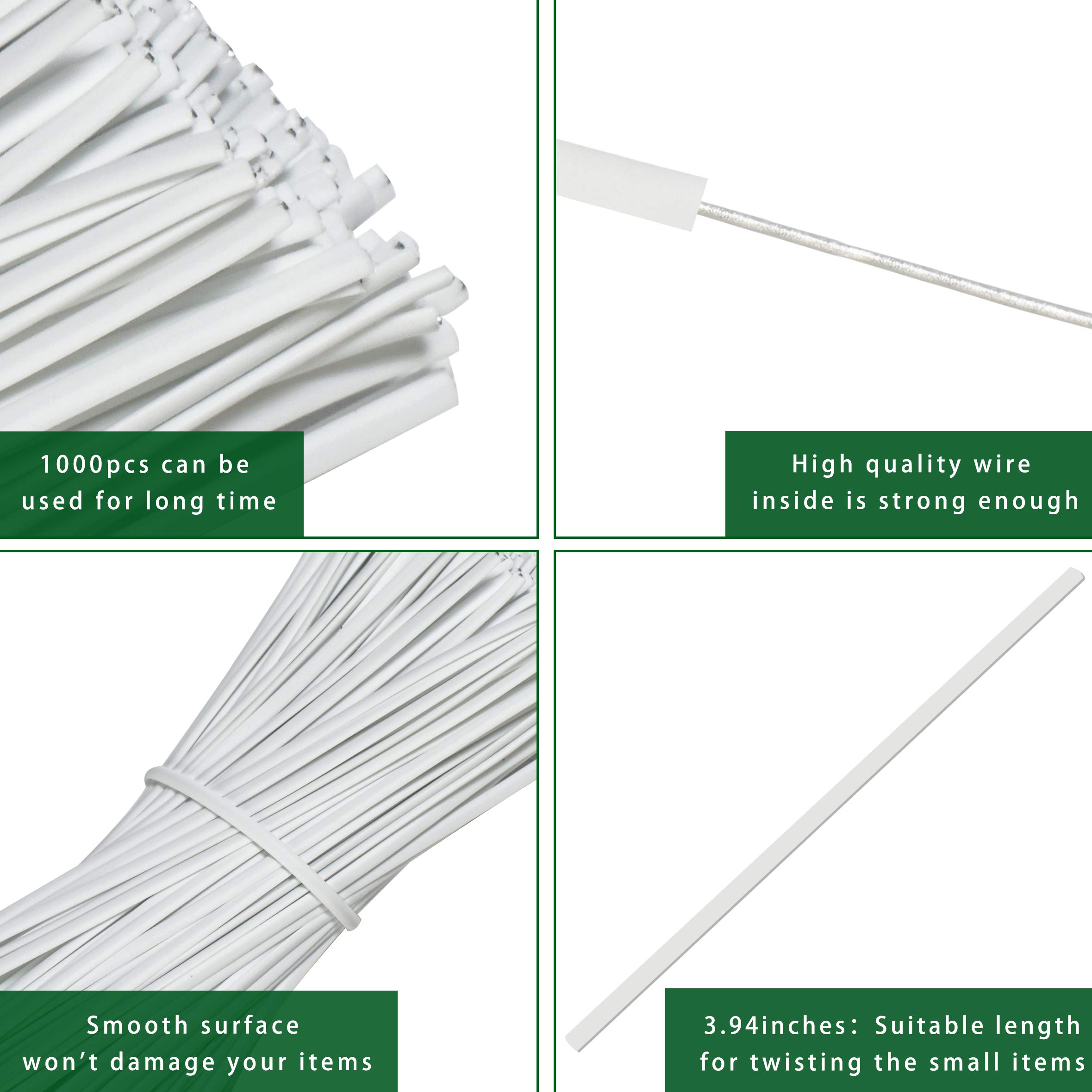 SumDirect 1000pcs 4 Inch Twist Ties - Reusable White Plastic Coated Cable Wire Ties for Bags, Bread,Household and Office - Image 3