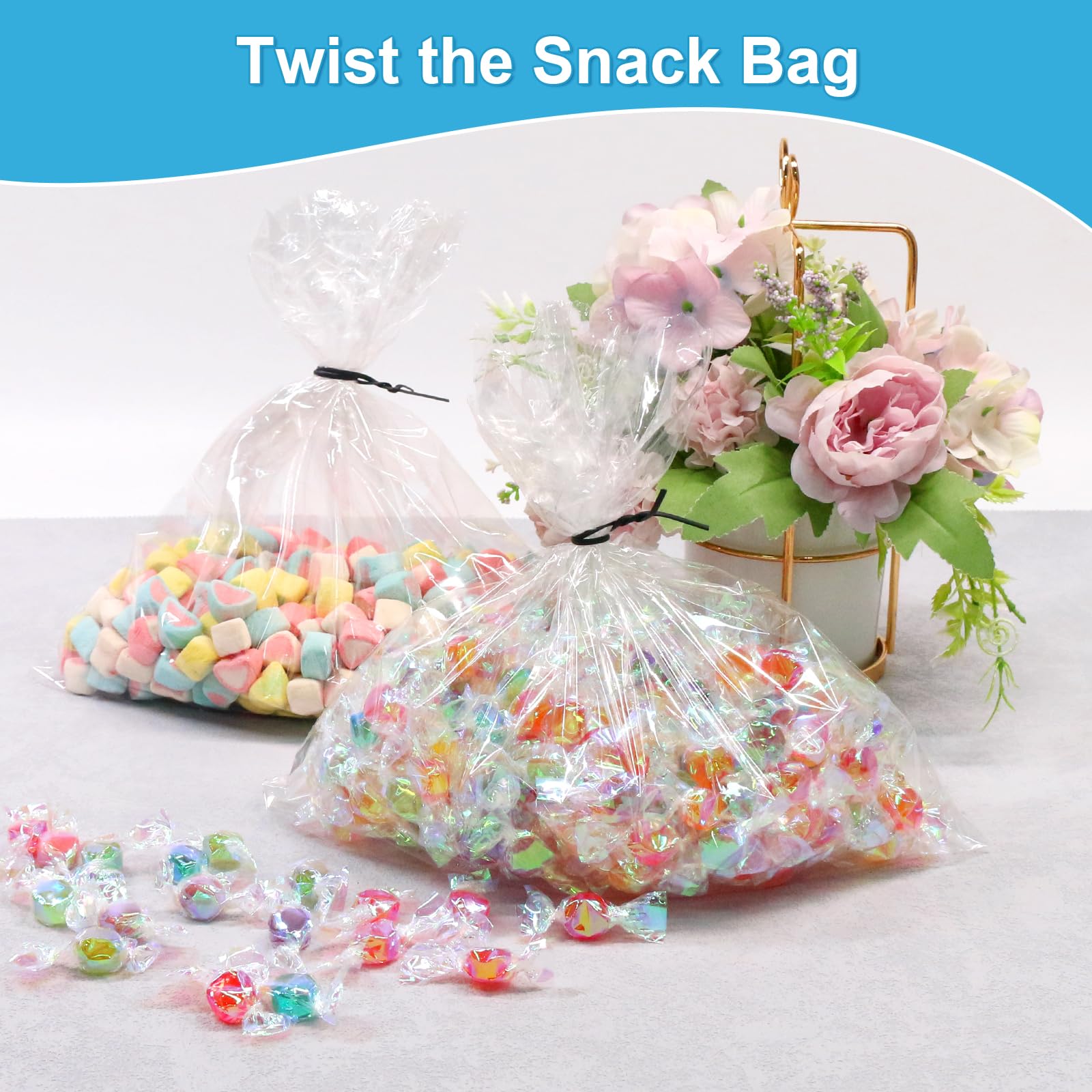 SumDirect 1000Pcs 5inches Plastic Twist Bag Gift Bag Cable Ties for Party Cello Candy Bags Cake Pops (5inches) - Image 5