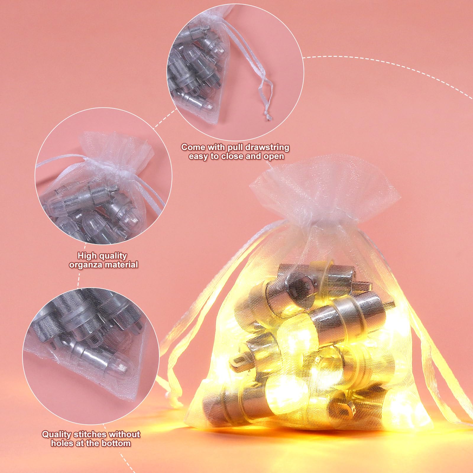 SumDirect 100PCS 3x4 Inches Organza Gift Bags with Drawstring-White - Image 3