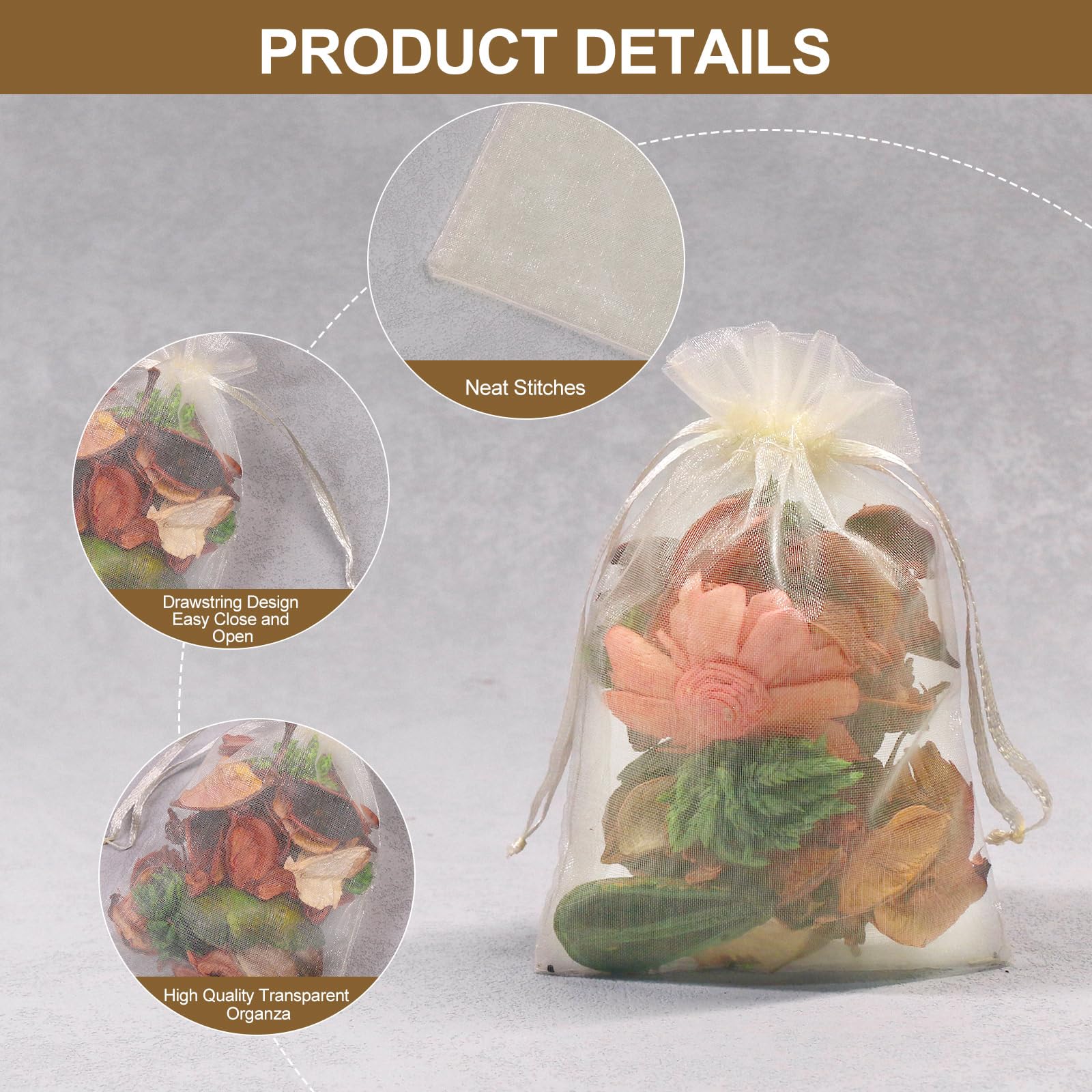 SumDirect 100Pcs 4x6inch Sheer Drawstring Organza Jewelry Pouches Wedding Party Christmas Favor Gift Bags (Beige) - Image 3