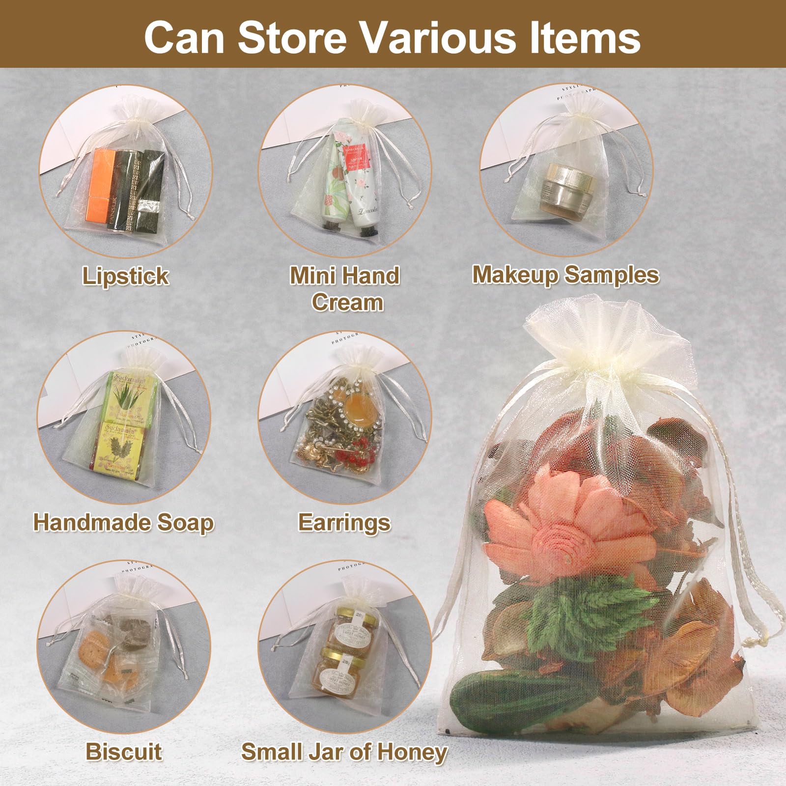 SumDirect 100Pcs 4x6inch Sheer Drawstring Organza Jewelry Pouches Wedding Party Christmas Favor Gift Bags (Beige) - Image 4