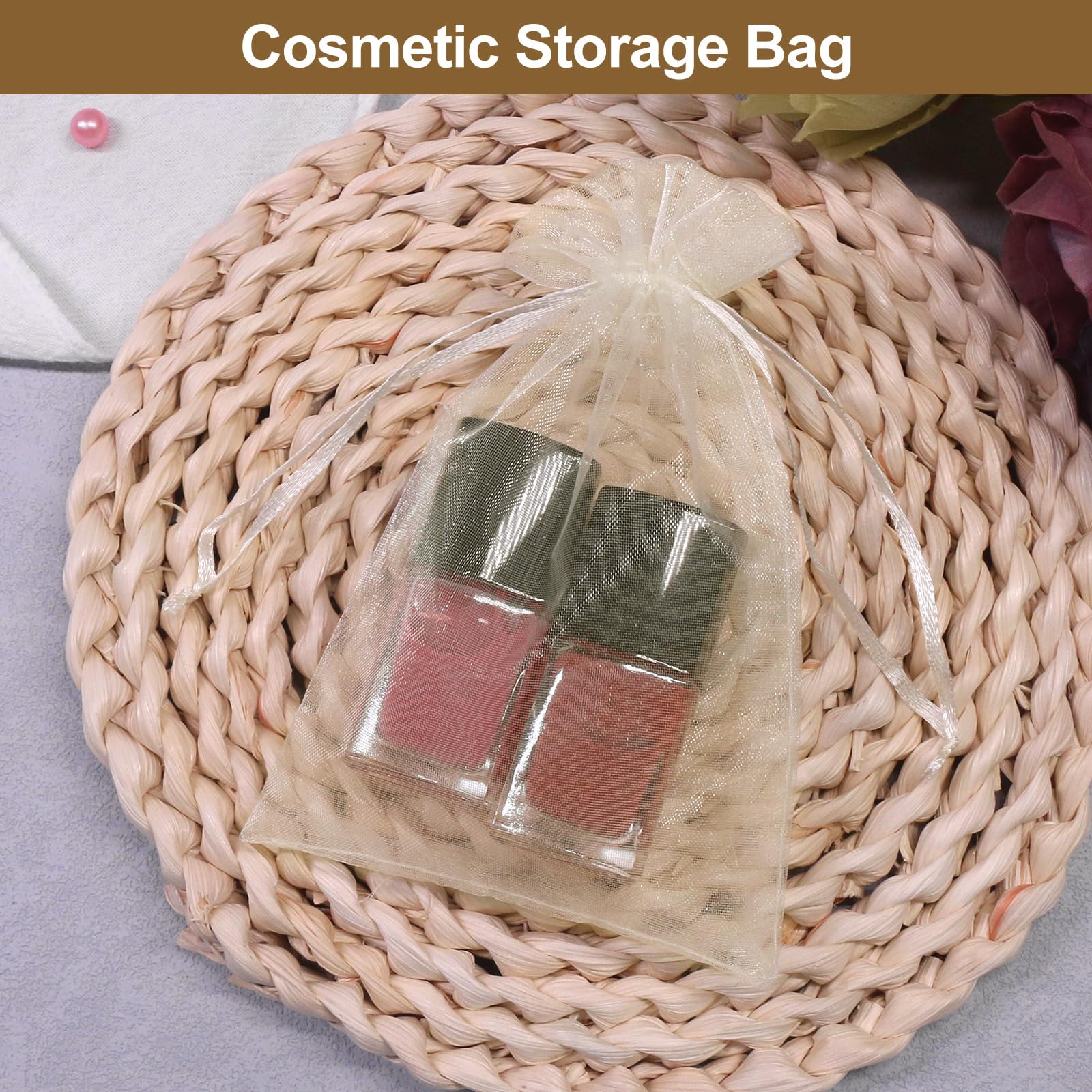 SumDirect 100Pcs 4x6inch Sheer Drawstring Organza Jewelry Pouches Wedding Party Christmas Favor Gift Bags (Beige) - Image 6