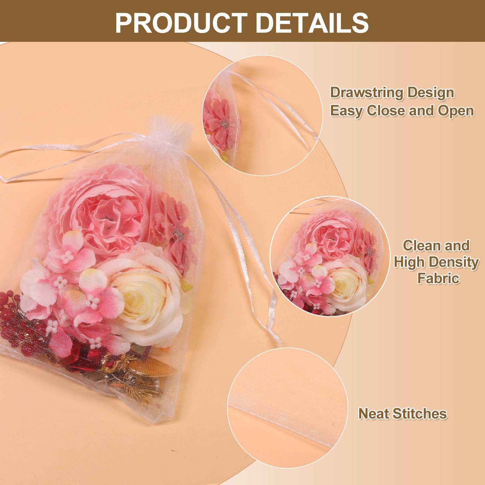 SumDirect 100Pcs 5x7 inch White Sheer Drawstring Organza Jewelry Pouches Wedding Party Christmas Favor Gift Bags - Image 3