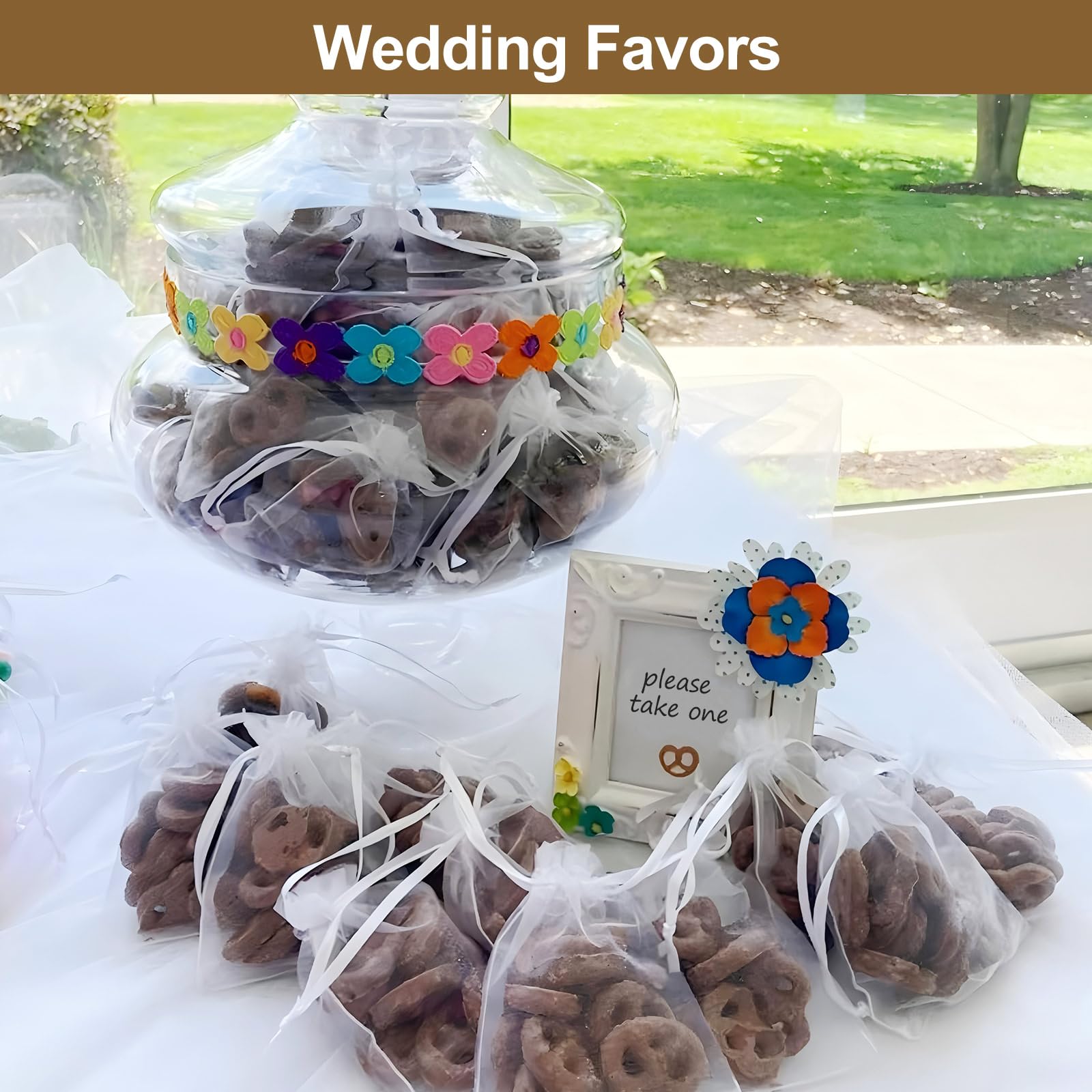 SumDirect 100Pcs 5x7 inch White Sheer Drawstring Organza Jewelry Pouches Wedding Party Christmas Favor Gift Bags - Image 5