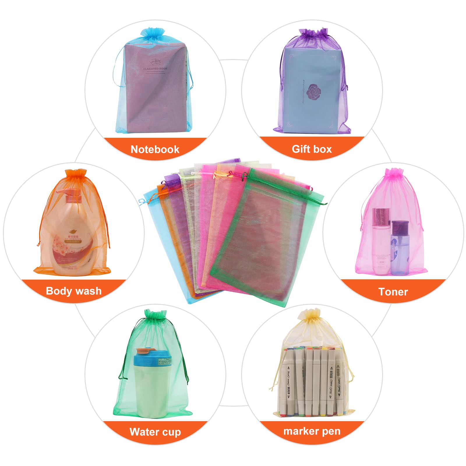 SumDirect 100Pcs 8x12 Inches Organza Gift Party Favor Bags with Drawstring (Assorted Colors) - Image 4