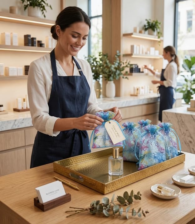 SumDirect 100Pcs Blue Organza Drawstring Bags Jewelry Pouches, Coralline Pattern Candy Chocolate Party Christmas Wedding Favor Gift Bags,3.5x4.7inches - Image 7