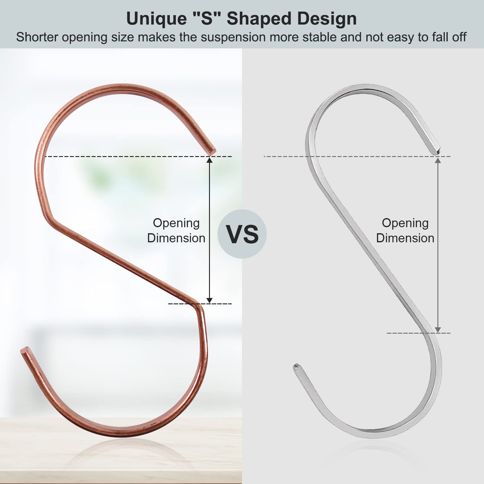 SumDirect 10pcs 4 Inch Rose Gold Flat S Hooks, Heavy Duty Stainless Steel S Shaped Hooks for Hanging - Image 3