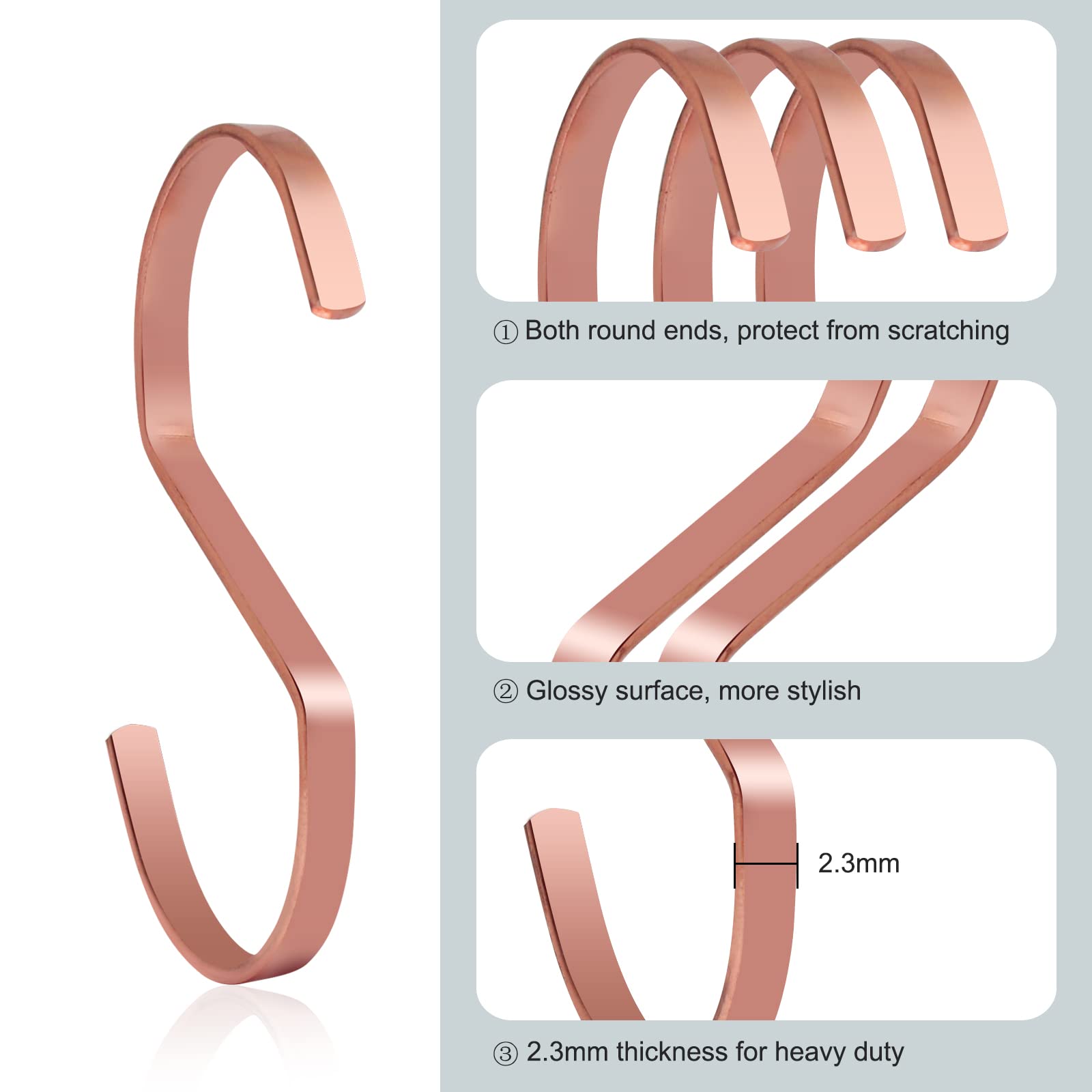 SumDirect 10pcs 4 Inch Rose Gold Flat S Hooks, Heavy Duty Stainless Steel S Shaped Hooks for Hanging - Image 4