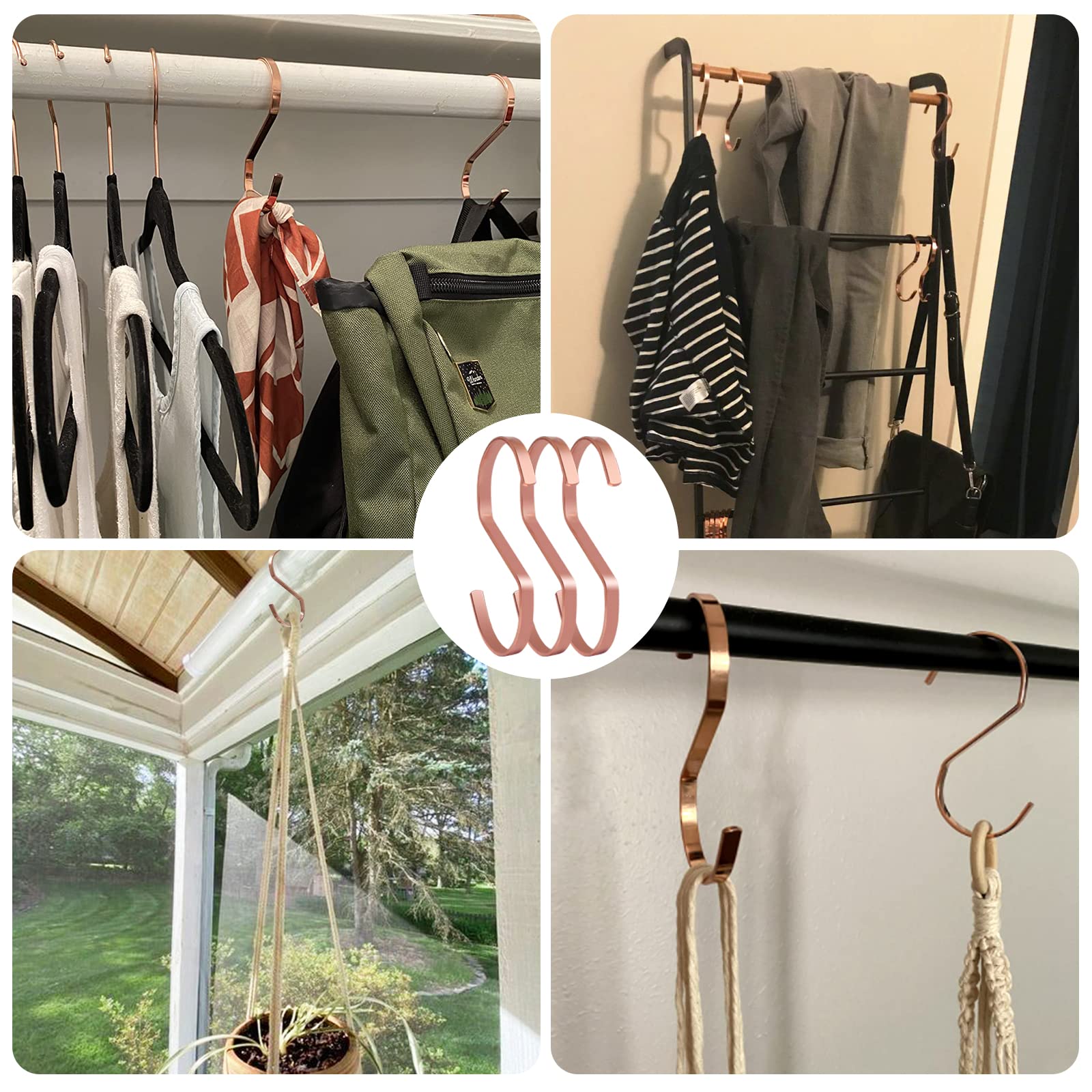 SumDirect 10pcs 4 Inch Rose Gold Flat S Hooks, Heavy Duty Stainless Steel S Shaped Hooks for Hanging - Image 7