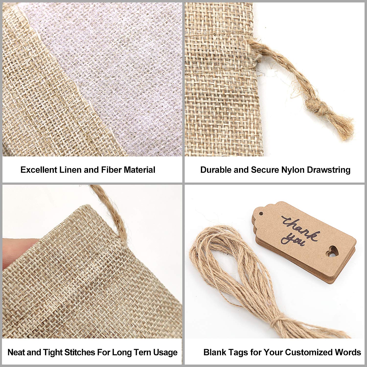 SumDirect 20 PCS Burlap Gift Bags 5x7 inch Small Gift Bags drawstring with 20 Tags, Small Burlap Bags with Drawstring for Wedding Party Christmas DIY Craft - Image 3