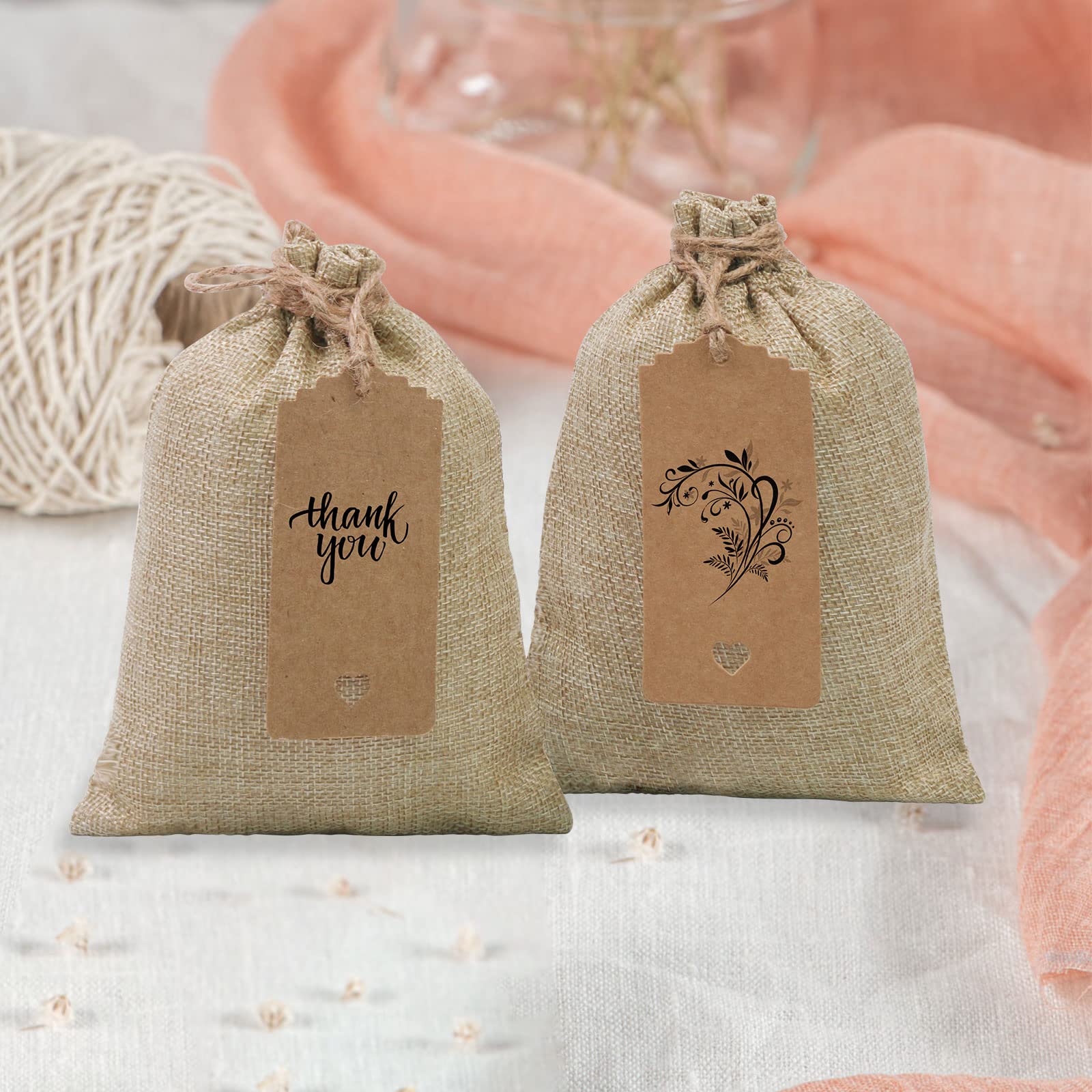 SumDirect 20 PCS Burlap Gift Bags 5x7 inch Small Gift Bags drawstring with 20 Tags, Small Burlap Bags with Drawstring for Wedding Party Christmas DIY Craft - Image 5