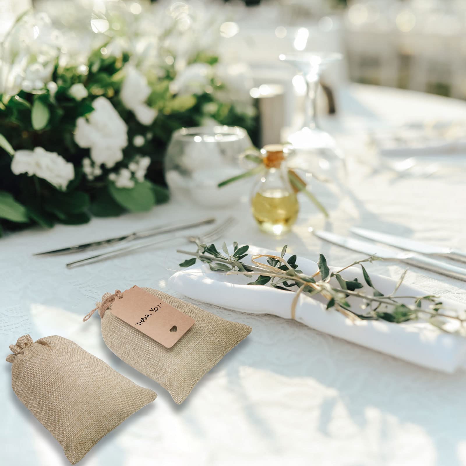 SumDirect 20 PCS Burlap Gift Bags 5x7 inch Small Gift Bags drawstring with 20 Tags, Small Burlap Bags with Drawstring for Wedding Party Christmas DIY Craft - Image 7