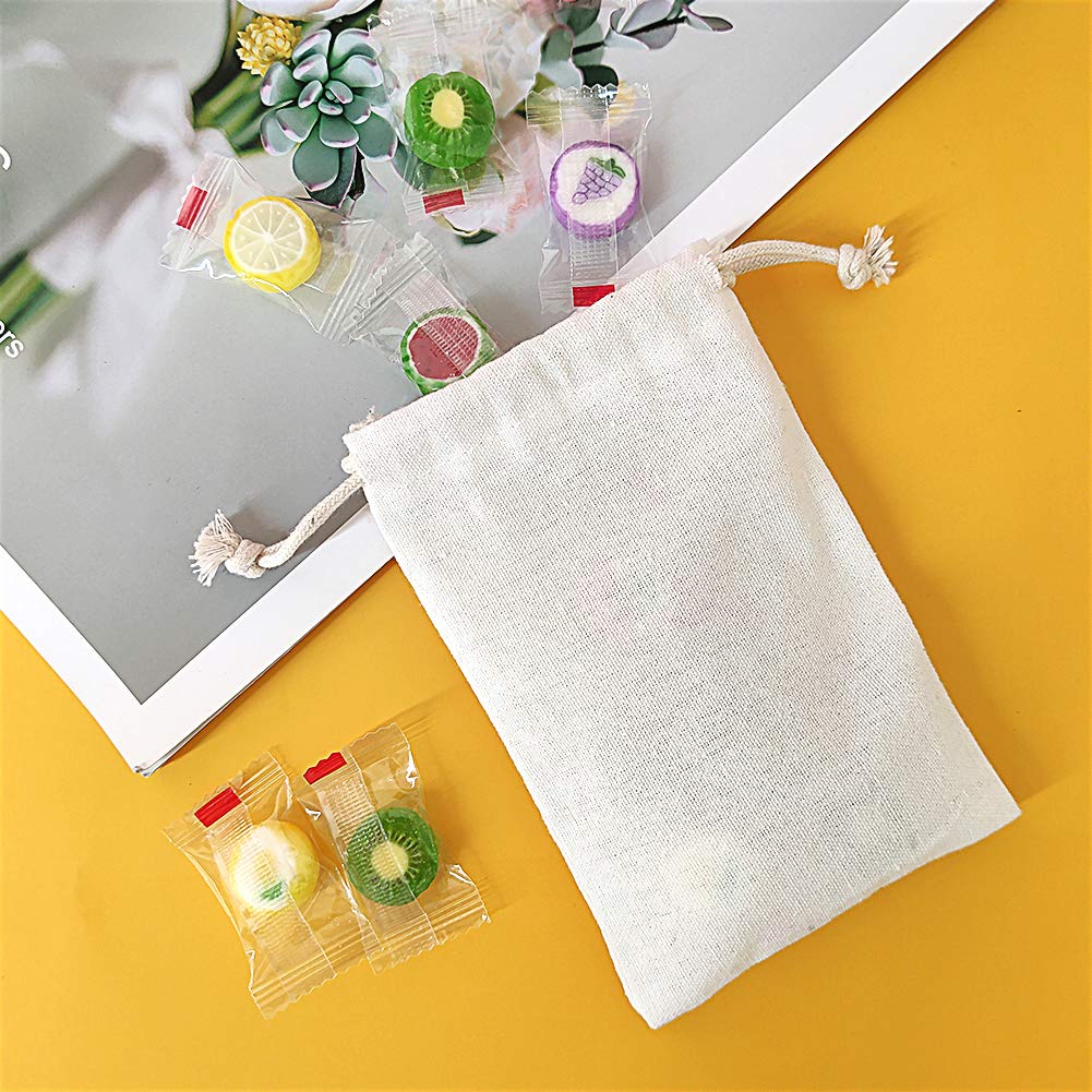 SumDirect 20Pcs Cotton Muslin Bags,White Mini Lightweight Gift Bags Breathable Pouches with Drawstring Reusable Packing Storage Bags for Wedding, Party, Birthday (4x6inch) - Image 6