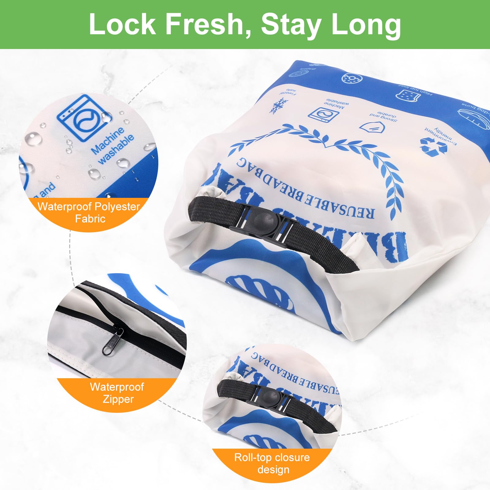 SumDirect Bread Bags for Homemade Breads- 1 Pack Blue Reusable Zipper Bread Bags for Sourdough, Large Freezer Safe Food Storage Bag to Keep Loaf Fresh (Blue, 1 Pack) - Image 3