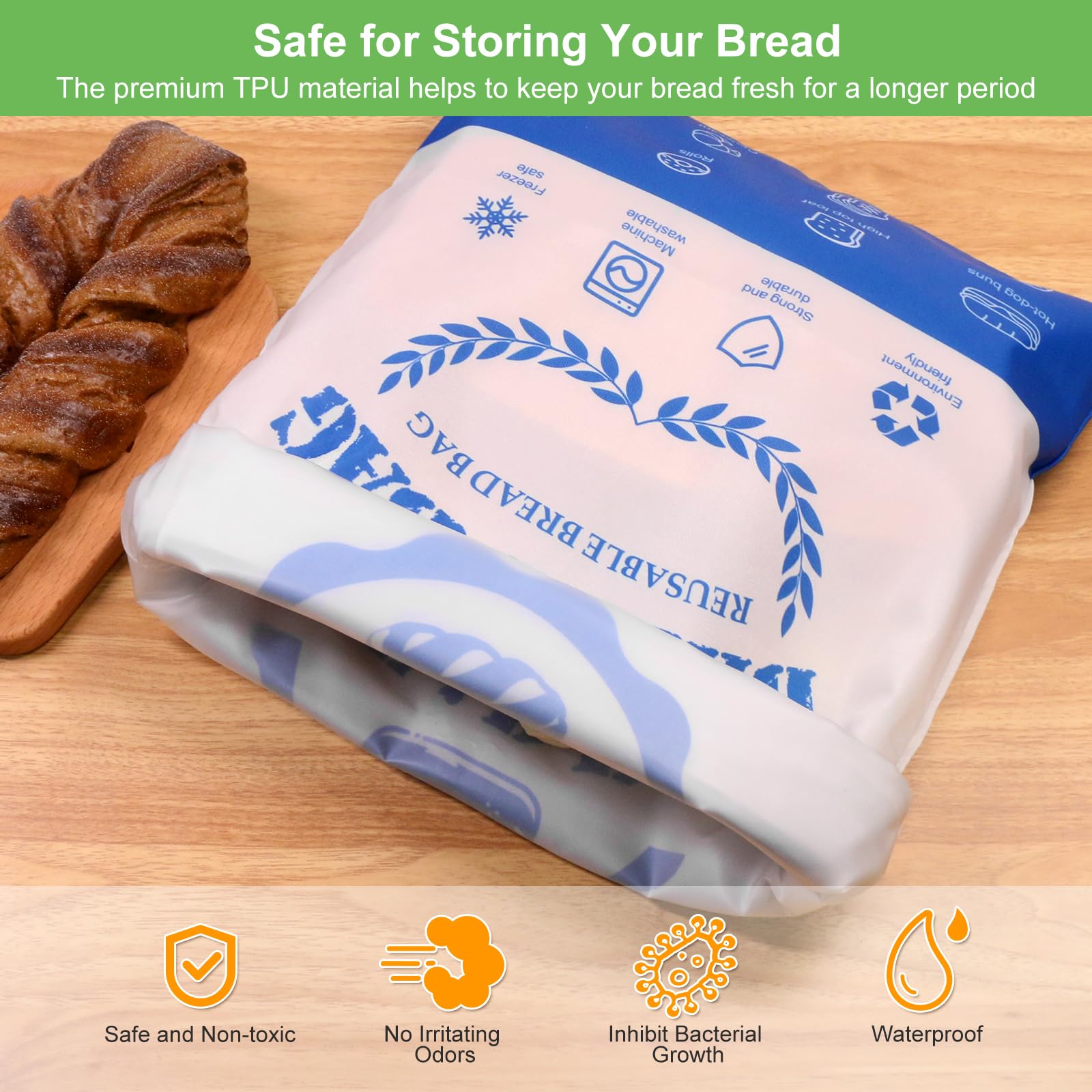 SumDirect Bread Bags for Homemade Breads- 1 Pack Blue Reusable Zipper Bread Bags for Sourdough, Large Freezer Safe Food Storage Bag to Keep Loaf Fresh (Blue, 1 Pack) - Image 4