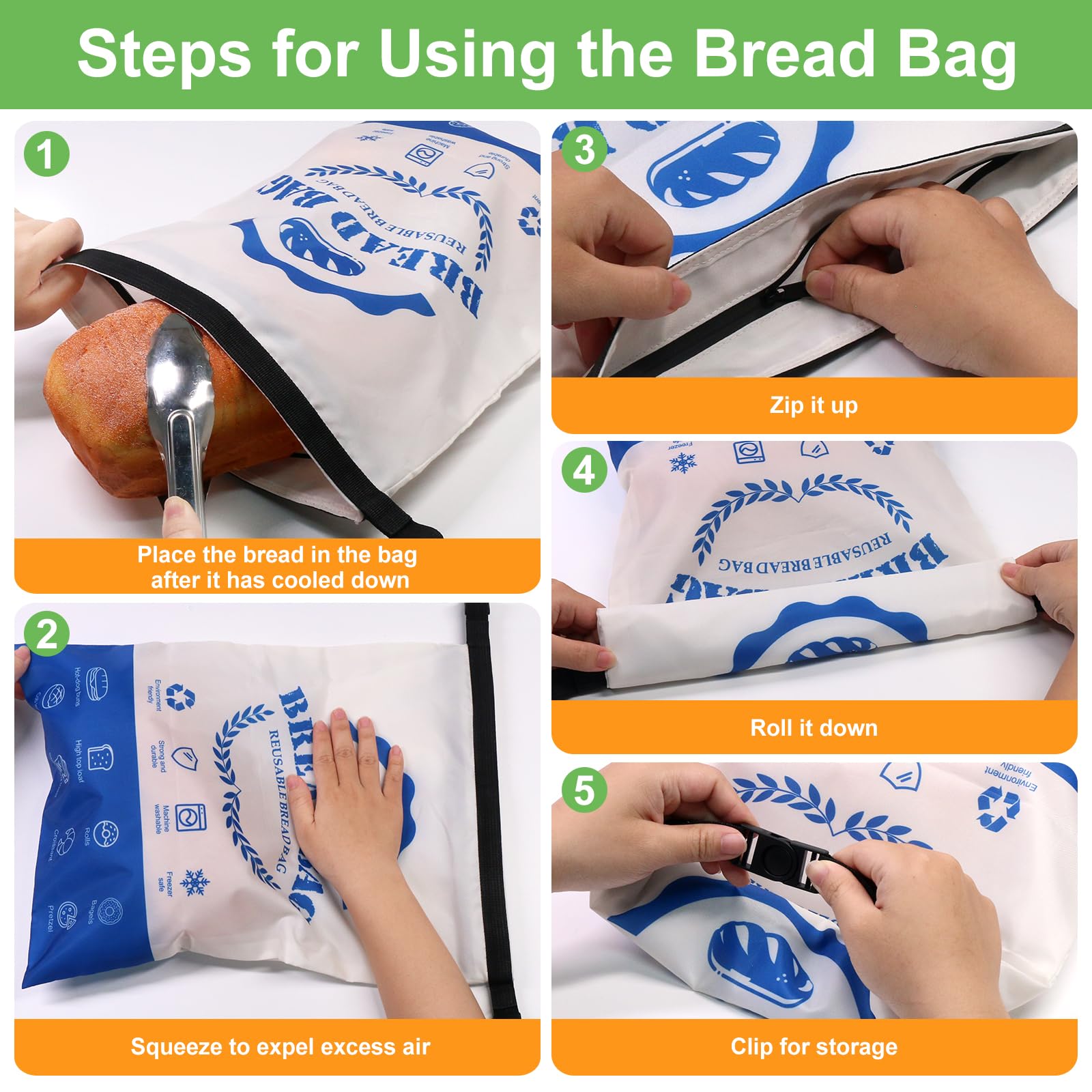 SumDirect Bread Bags for Homemade Breads- 1 Pack Blue Reusable Zipper Bread Bags for Sourdough, Large Freezer Safe Food Storage Bag to Keep Loaf Fresh (Blue, 1 Pack) - Image 5