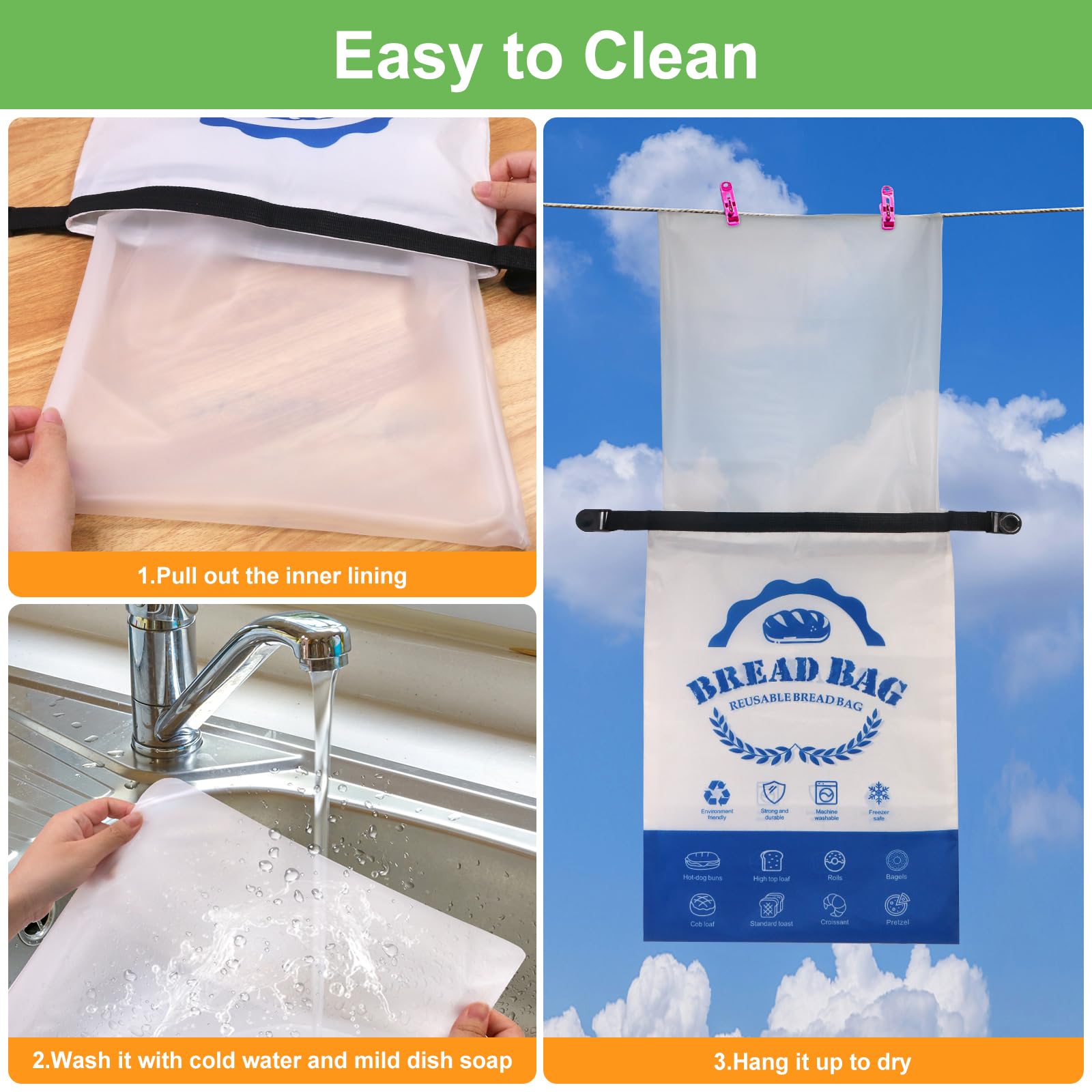 SumDirect Bread Bags for Homemade Breads- 1 Pack Blue Reusable Zipper Bread Bags for Sourdough, Large Freezer Safe Food Storage Bag to Keep Loaf Fresh (Blue, 1 Pack) - Image 6