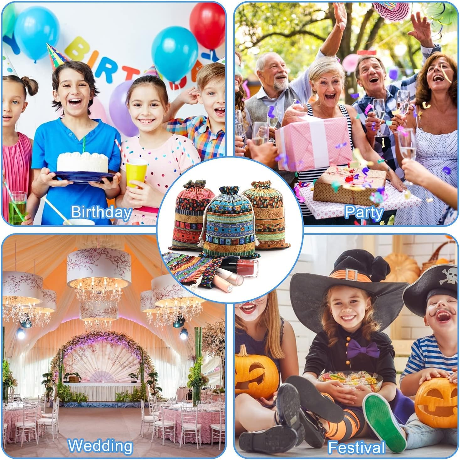 SumDirect Egyptian Ethnic Style Linen Burlap Bags, 20Pcs 6×8 inches Gift Bags with Drawstring, Reusable Cotton Candy Bag for Wedding Party Favors - Image 4