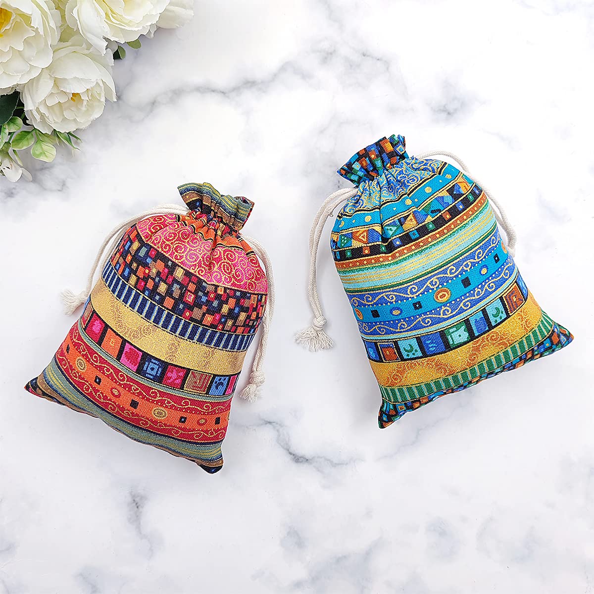 SumDirect Egyptian Ethnic Style Linen Burlap Bags, 20Pcs 6×8 inches Gift Bags with Drawstring, Reusable Cotton Candy Bag for Wedding Party Favors - Image 7