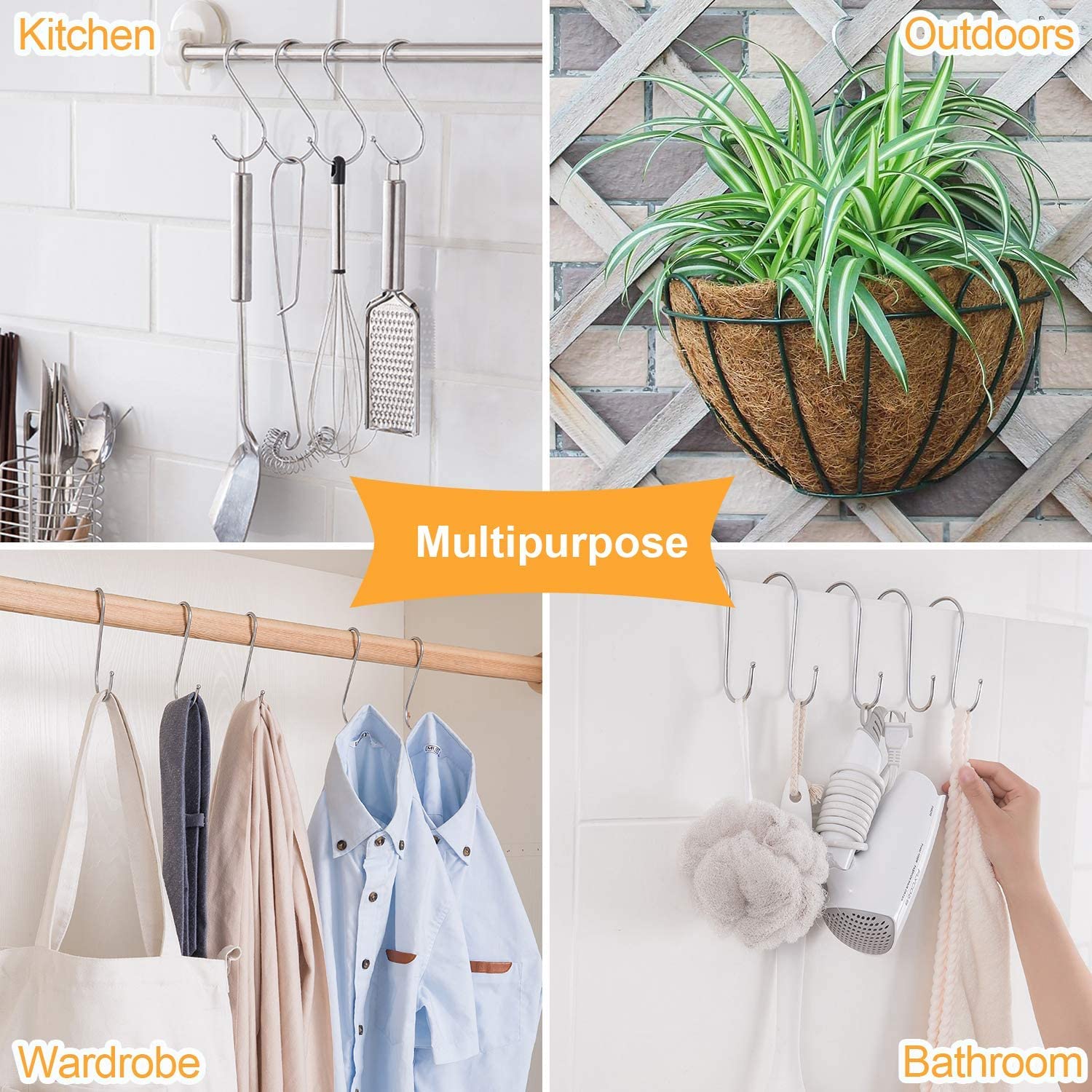 SumDirect Heavy Duty S Hooks - 15 Pack 5.7 Inch Extra Large Meta Stainless Steel S Shaped Hooks for Hanging - Image 8