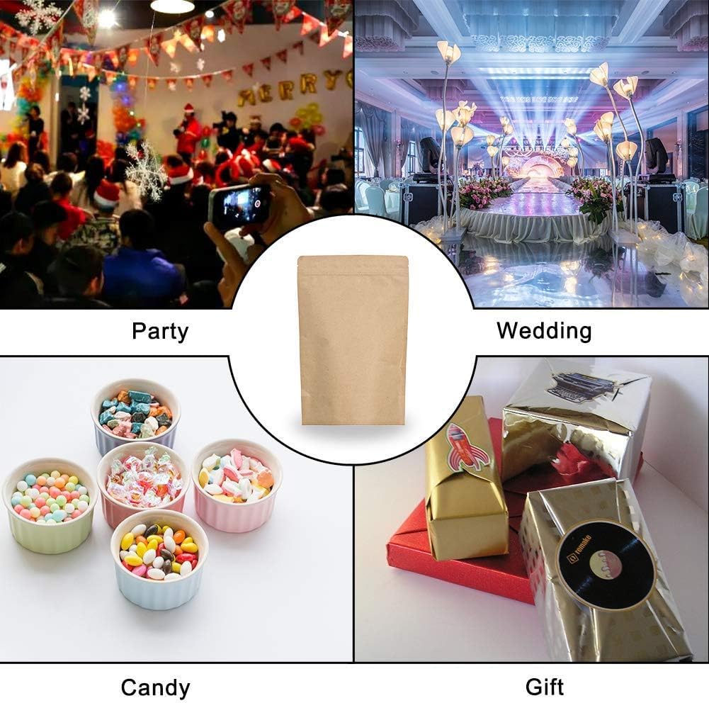 SumDirect Kraft Stand Up Pouches - 100 Pack Self-Sealing Zipper Food Storage Reusable Bags with Foil Lined for Home or Business (5X7 Inch,100PCS) - Image 6