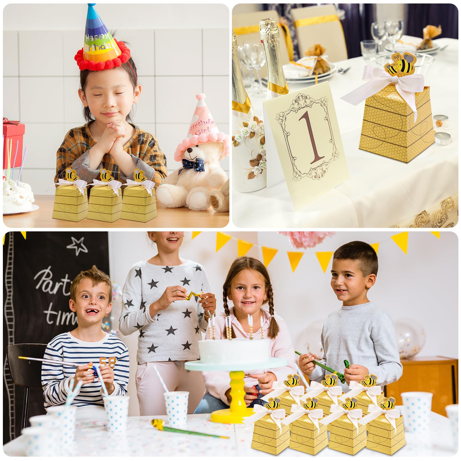 SumDirect Paper Beehive Gift Boxes - Bumble Bee Candy Boxes with Ribbons, 50PCS Baby Shower Wedding Favor Beehive Decorations - Image 6