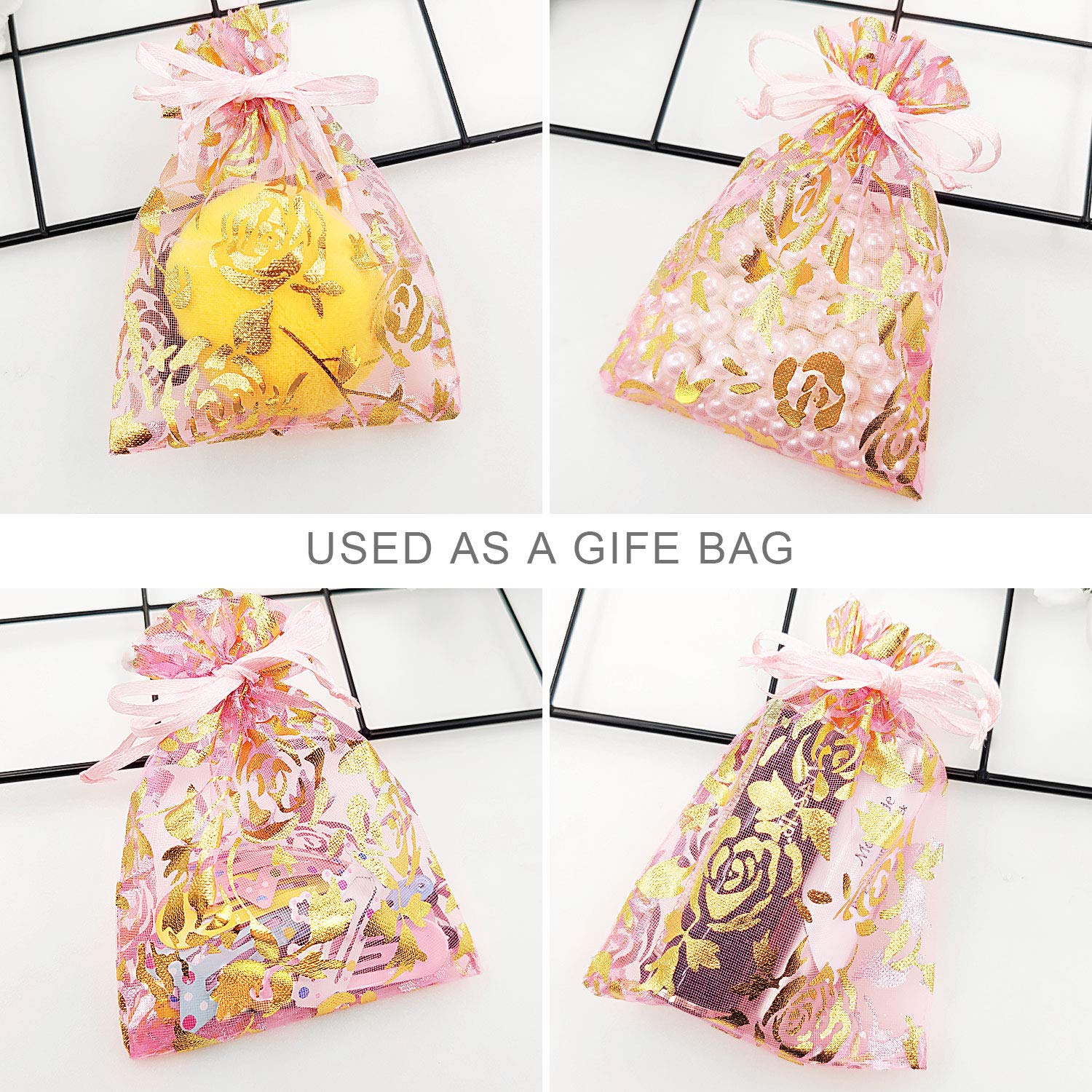 SumDirect Rose Drawstring Organza Bags - 60Pcs 4×5 Inches Mixed Color Rose Sheer Jewelry Gift Bags, Small Mesh Valentine Bags for Wedding Party Festival - Image 6