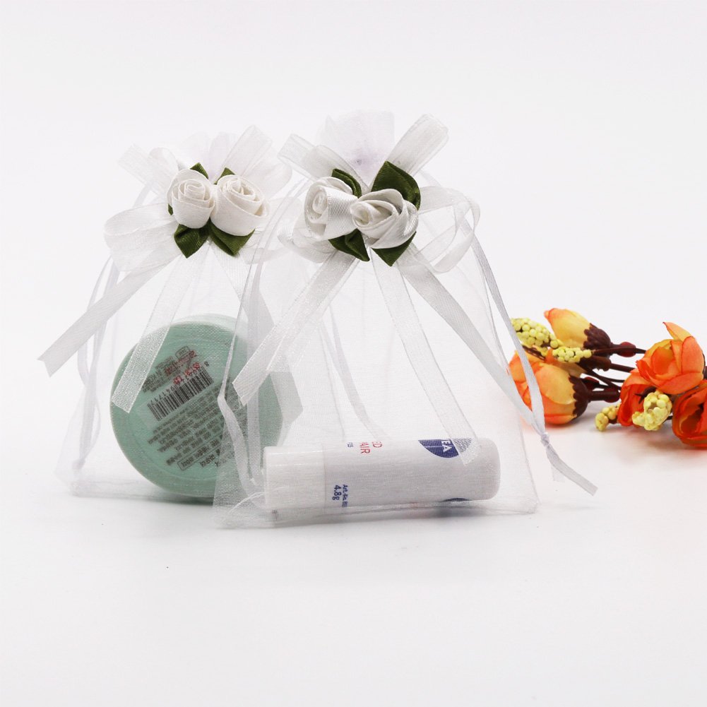 SumDirect Rose Organza Gift Bags - 50Pcs 4x5 inch White Wedding Favor Gift Bags, Jewelry Pouches with Drawstring for Party Wedding Christmas Valentine - Image 5