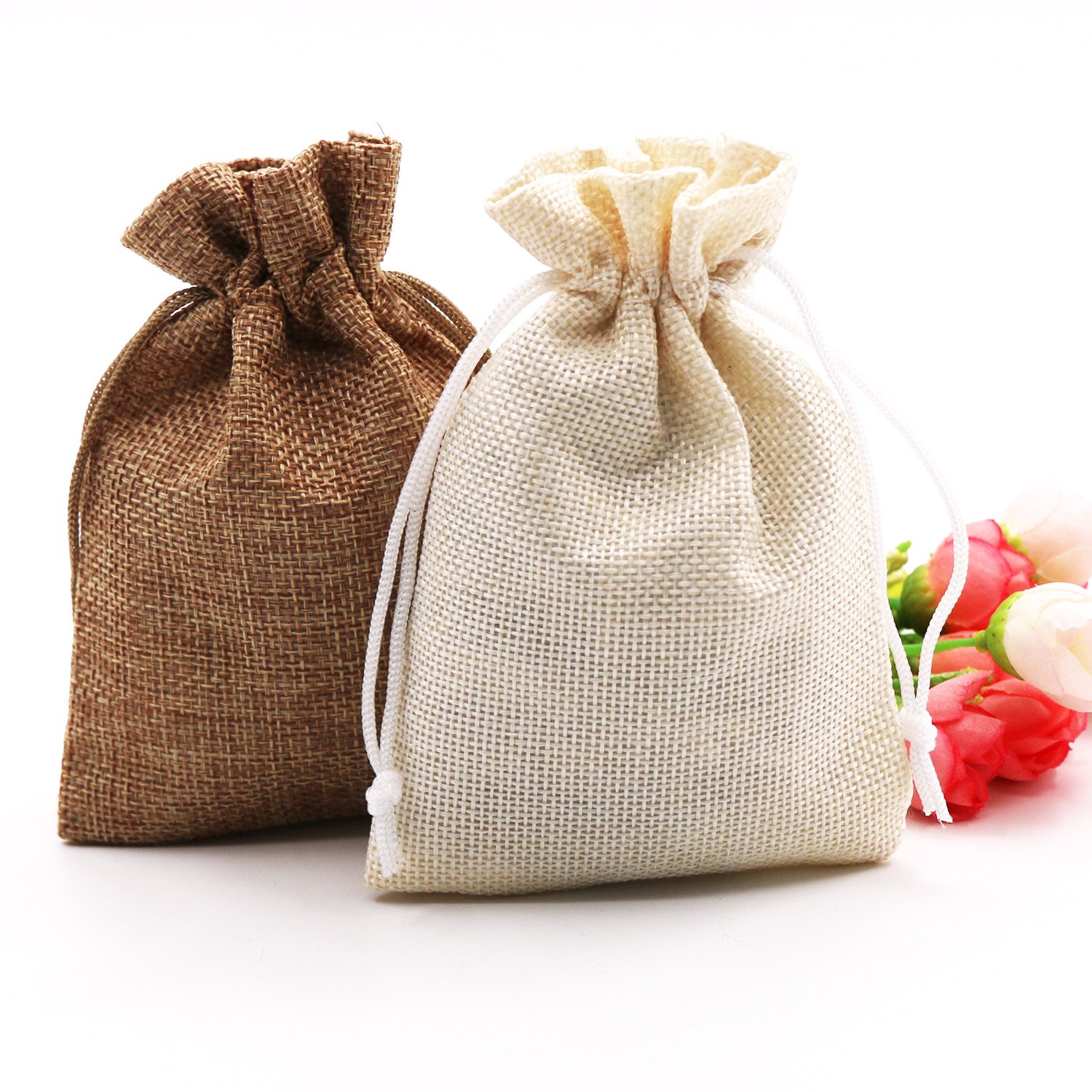 SumDirect Small Burlap Gift Bags 20 Pcs Mixed Color Jewelry Pouches with Drawstring Reusable Linen Gift Bags for Wedding, Party, Valentine, Christmas 3.7x5.5 inch - Image 5