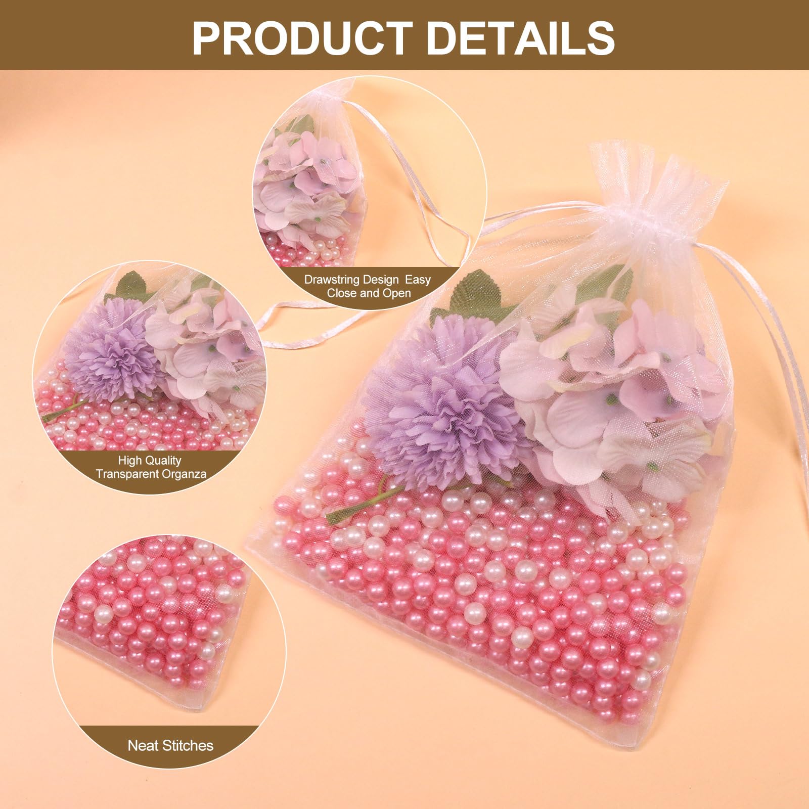 SumDirect White Sheer Organza Bags - 100Pcs 6x9 Inch Organza Gift Bags with Drawstring, Jewelry Pouches for Wedding Party Christmas Favor - Image 3