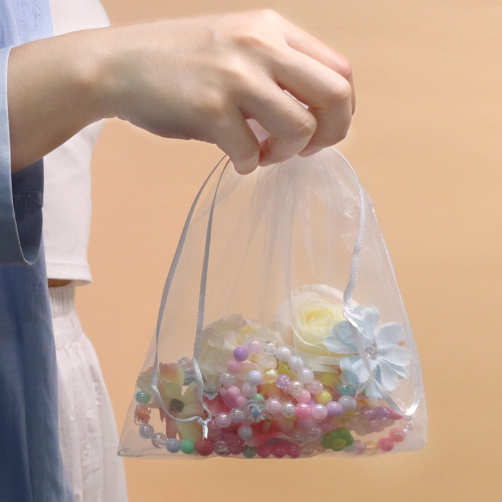 SumDirect White Sheer Organza Bags - 100Pcs 6x9 Inch Organza Gift Bags with Drawstring, Jewelry Pouches for Wedding Party Christmas Favor - Image 7